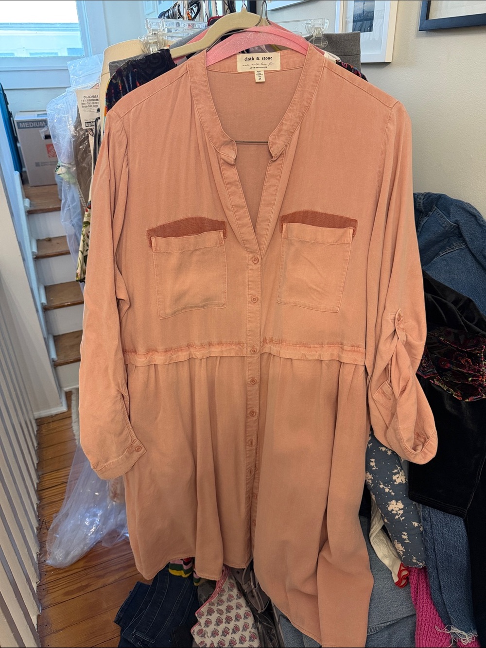 Anthropologie Rose-Pink Button-Front Mini Dress